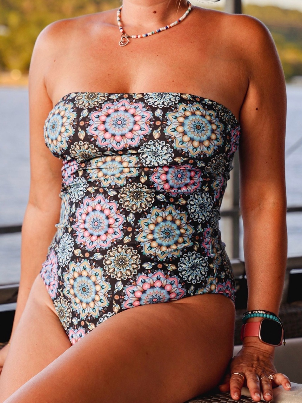 Luxie Black One-Piece Swimsuit with Multicolor Mandala Print